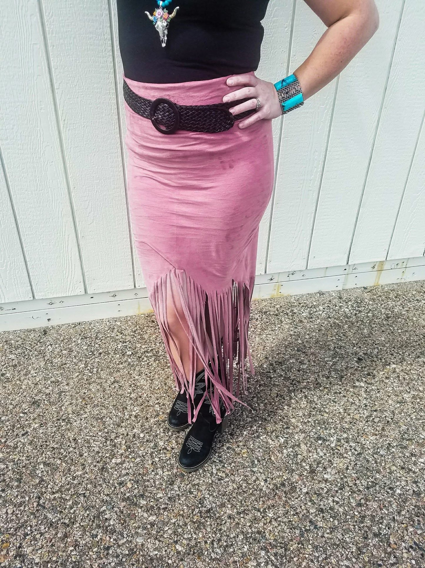 Bonnie Stretch Fringe Pencil Skirt