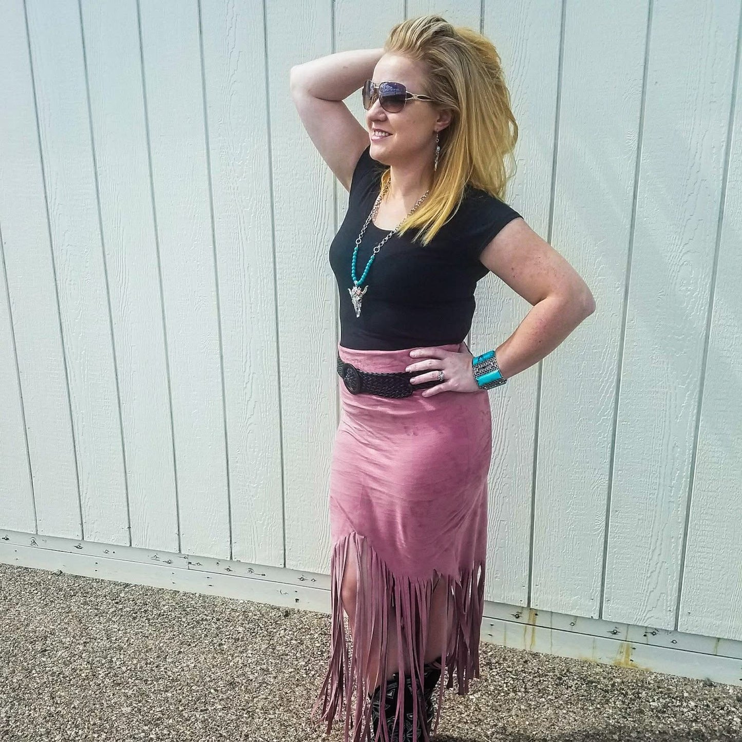 Bonnie Stretch Fringe Pencil Skirt